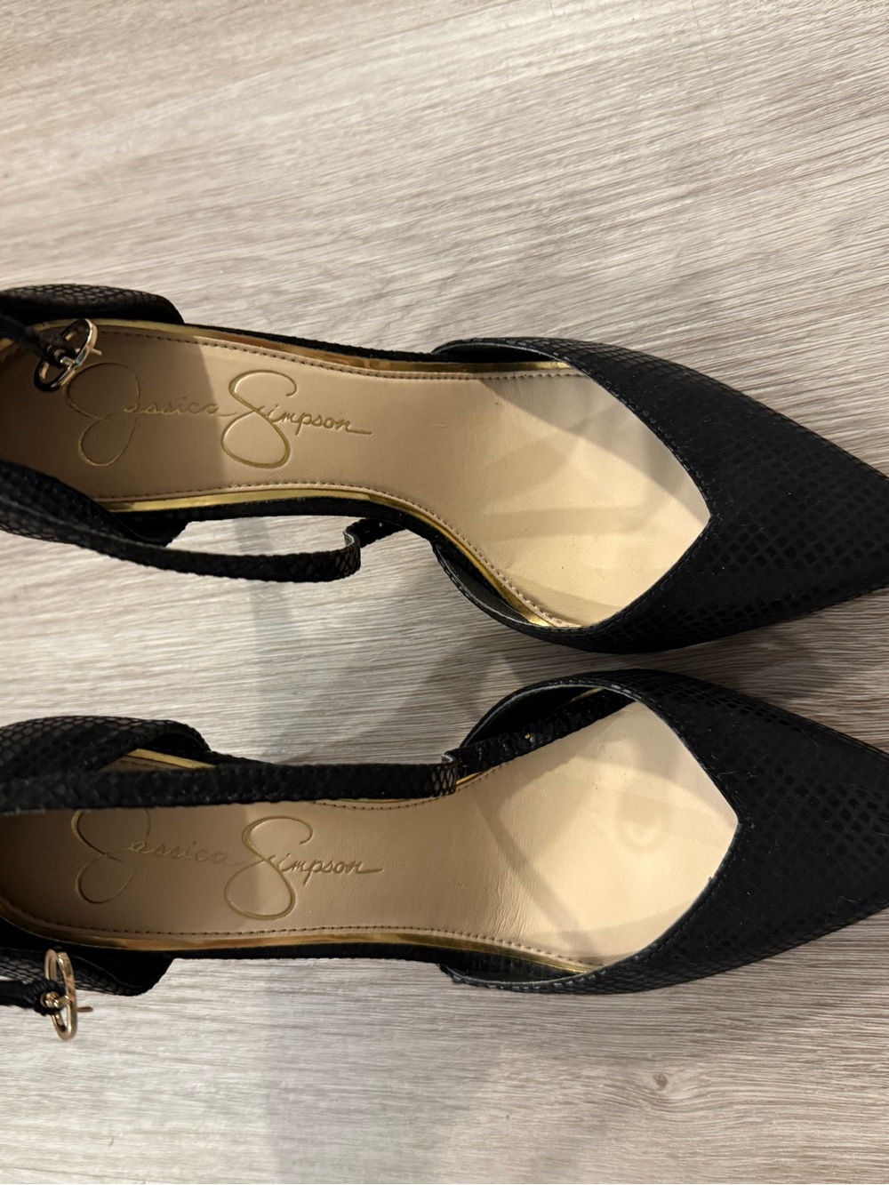 Jessica Simpson Black Textured Pointed-Toe Ankle-Strap Heels - Picture 2 of 2
